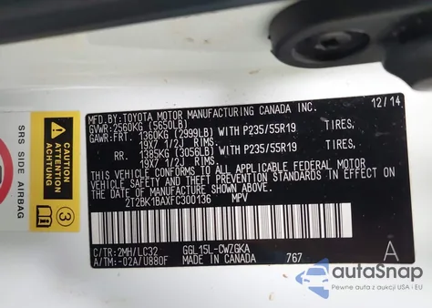 2015 Lexus Rx 350 Crafted Line z USA, uszkodzony, nr VIN 2T2BK1BAXFC300136